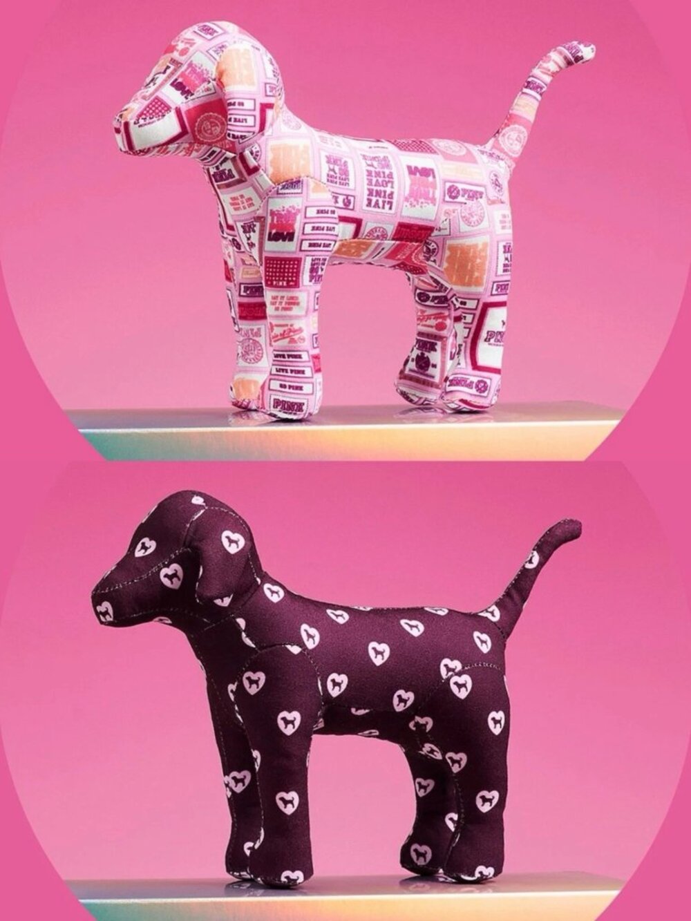 2 Victoria's Secret PINK FRIDAY Patchwork & Burgundy Heart Logo Mini Dogs 2026